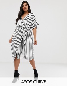 Платье миди в полоску с запахом ASOS DESIGN Curve-Мульти