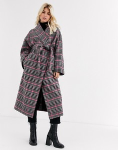 Пальто в ломаную клетку неонового оттенка ASOS DESIGN-Мульти