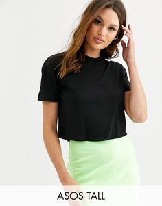 Черная укороченная футболка в рубчик ASOS DESIGN Tall-Мульти