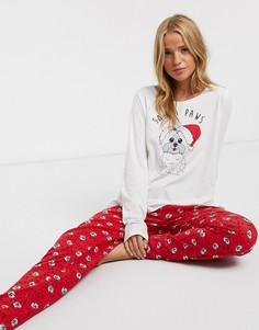 Новогодняя пижама из топа с надписью \"Santa paws\" и штанов Brave Soul-Красный