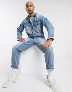Голубой джинсовый комбинезон ASOS DESIGN-Синий