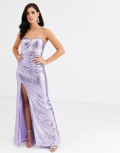 Платье макси с открытыми плечами и пайетками City Goddess-Фиолетовый