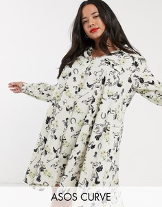 Платье-рубашка с принтом ASOS DESIGN Curve-Мульти