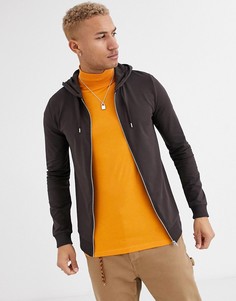 Коричневый обтягивающий худи на молнии ASOS DESIGN
