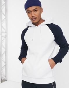 Белый худи с темно-синими рукавами реглан ASOS DESIGN