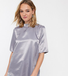 Топ с высоким воротом из мягкой органзы Glamorous-Серый