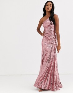 Платье макси на одно плечо с пайетками City Goddess-Розовый