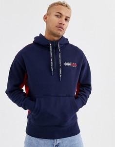 Темно-синий худи с принтом на спине и молнией Tommy Jeans