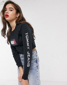 Кроп-топ с длинными рукавами и логотипом металлик Tommy Jeans-Черный