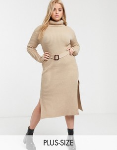 Бежевое платье-водолазка миди с поясом In The Style x Billie Faiers Plus-Коричневый