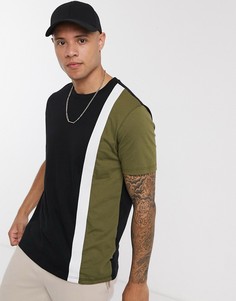 Футболка со вставкой цвета хаки Burton Menswear-Зеленый