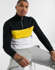 Свитшот с разноцветными вставками на груди и короткой молнией ASOS DESIGN-Черный