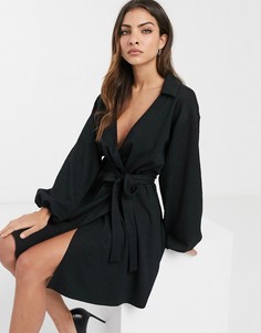 Свободное фактурное платье-рубашка с запахом ASOS DESIGN-Черный