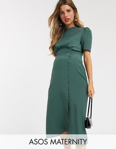 Чайное платье миди с пуговицами ASOS DESIGN Maternity-Зеленый