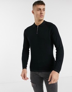 Черное поло с длинными рукавами River Island-Черный