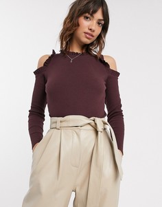 Фиолетовый лонгслив с открытыми плечами и оборками River Island-Черный