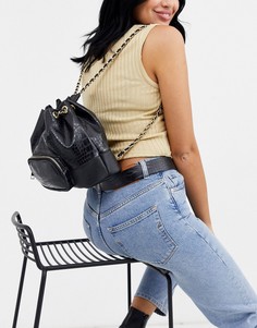 Черный рюкзак с эффектом крокодиловой кожи и шнурком New Look