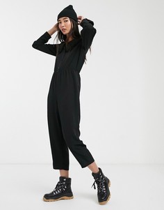 Черный комбинезон с большим воротником Monki