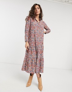 Платье-рубашка миди с цветочным принтом Topshop-Мульти