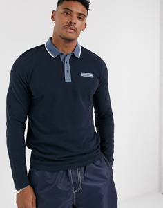 Поло темно-синего цвета с длинными рукавами и логотипом Jack & Jones-Темно-синий