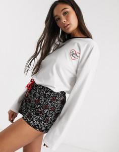 Монохромная новогодняя пижама с надписью \"santas fave\" Topshop-Черный