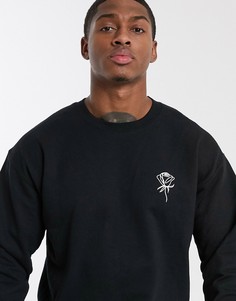 Черный свитшот с принтом розы New Look