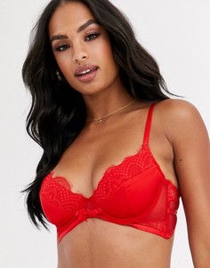 Уплотненный бюстгальтер на косточках из атласа и сетки ASOS DESIGN-Красный