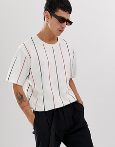 Белая футболка в вертикальную полоску Weekday Frank-Белый