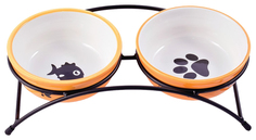Двойная миска для кошек и собак КерамикАрт, керамика, металл, 2 шт по 0,29 л