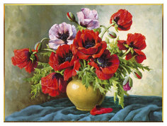 Алмазная мозаика "Натюрморт. Маки" 41*30см, 33 цвета MILATO