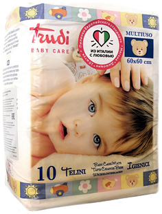 Пеленки Детские Одноразовые 60Х60, Упаковка Пэт, 10 шт. Trudi