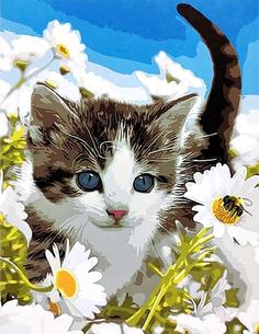Картина по номерам Paintboy "Котенок в ромашках", 40x50 см