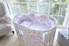 Комплект детского постельного белья Happy Family с бомбон бортиками Розовый сад 6 пр.