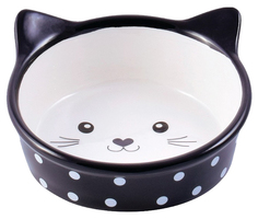 Одинарная миска для кошек и собак КерамикАрт, керамика, резина, белый, черный, 0.4 л