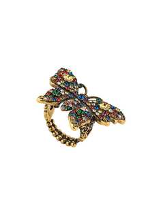 Gucci кольцо с декором в виде бабочки и кристаллами
