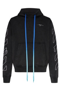 Черное худи с двухцветной кулиской и принтом Off White