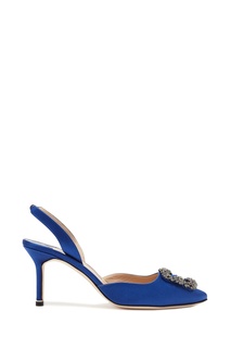Синие атласные слингбэки Hangisli 70 Manolo Blahnik