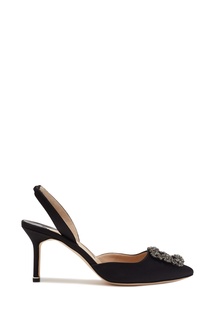 Черные атласные слингбэки Hangisli 70 Manolo Blahnik