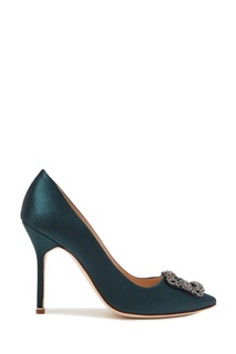 Темно-зеленые атласные туфли Hangisi 105 Manolo Blahnik