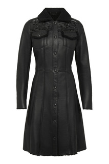 Черный кожаный редингот Philipp Plein