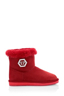 Красные угги с мехом Philipp Plein