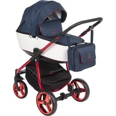 Коляска 2 в 1 Adamex BARCELONA Special Edition кожа белая+т.синий BR-400 GL001027382