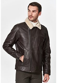 Утепленная кожаная куртка с отделкой овчиной Urban Fashion for men