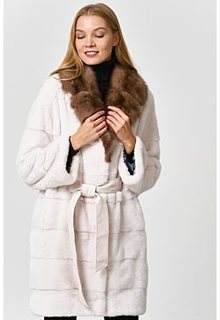 Шуба из аукционного меха норки KOPENHAGEN FUR с отделкой мехом куницы Vericci