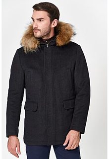 Утепленное пальто с отделкой мехом енота Al Franco