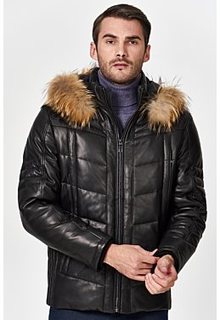 Утепленная кожаная куртка с отделкой мехом енота Jorg Weber