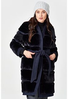 Шуба из меха кролика с поясом Virtuale Fur Collection