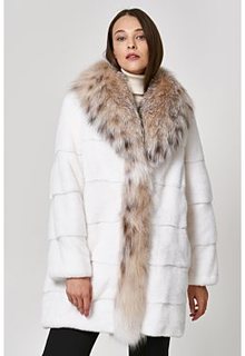 Шуба из аукционного меха норки KOPENHAGEN FUR с отделкой мехом рыси Emfasi Pelle