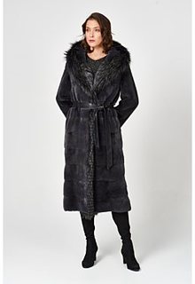 Шуба из аукционного меха норки KOPENHAGEN FUR с отделкой мехом лисы Emfasi Pelle