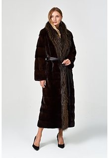Шуба из аукционного меха норки KOPENHAGEN FUR с отделкой мехом лисы Emfasi Pelle